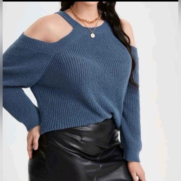 SHEIN Off-Shoulder Blue Sweater - Picture 1 of 8